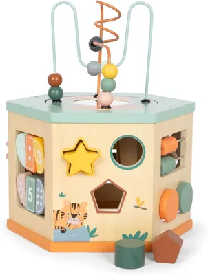 Image de Cube en bois Safari pour développer la motricité - 7 faces - Pour les enfants à partir de 1 an