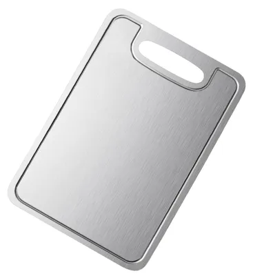 Produktbild von INF Reines Titan Schneidebrett mit Schneeflockenmuster und runder Lochnut – Silber, 29cm x 20cm x 1.5mm