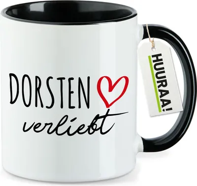 Produktbild von Huuraa Kaffeetasse Dorsten verliebt 330ml Schwarz Keramik Kaffeebecher Geschenkidee