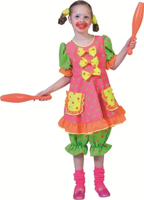 Produktbild von Clown Girl Fluo - Buntes Mädchen Clownkostüm Kleid und Hose Größe: 116