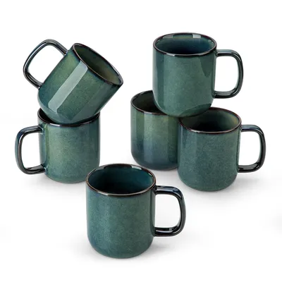 Image de Ensemble de tasses en grès vancasso, 6 pièces, gobelets de 360 ml, tasses à café avec anse, couleur verte
