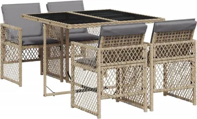 Produktbild von vidaXL 5-tlg. Garten-Essgruppe mit Kissen Beige Poly Rattan