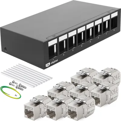 Produktbild von hb-digital Patch Panel 8 Port mit 8 x Keystone Module Cat 7 schwarz