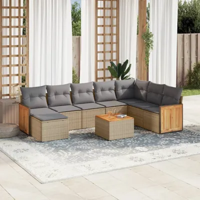 Produktbild von 9-tlg. Garten-Sofagarnitur mit Kissen Beige Poly Rattan 3260337