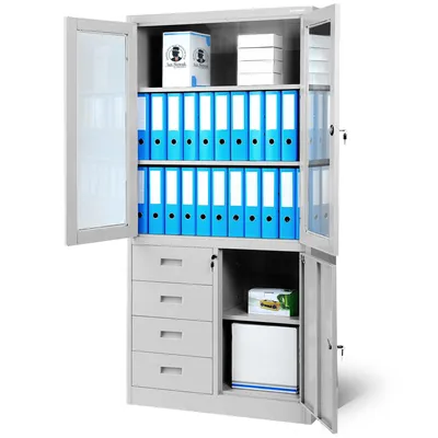 Produktbild von Aktenschrank Büroschrank Metallschrank Flügeltüren Schubladen Pulverbeschichtung Metall 185 cm x 90 cm x 40 cm (H x B x T) Farbe: Grau