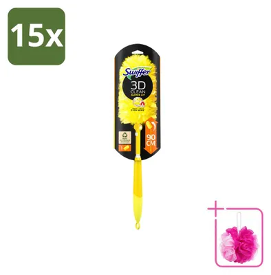 Imagen del producto de 15 unidades de plumero telescópico Swiffer Duster XXL con mango de 90 cm y 1 paño para polvo, pack económico