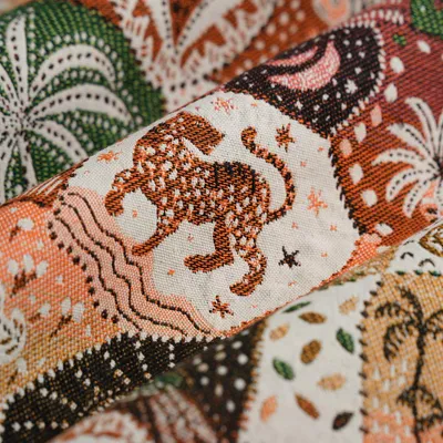 Productafbeelding van Jacquard-stof Yucatan, 140 cm breed, oranje-groen, gecertificeerd met