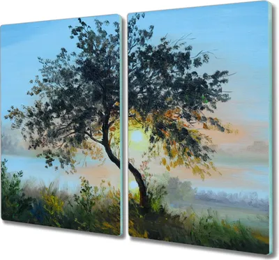 Produktbild von Coloray Küchenbrett Kochplattenabdeckung Hackbrett Schneidebrett Herdabdeckplatte 2x30x52 cm - Baum Himmel Sonne