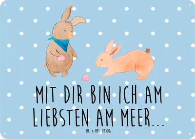 Produktbild von Mr. & Mrs. Panda Schild Hasen Muschel DIN A5 - Blau Pastell - Geschenk, Strand, Freundin, Muttertag, Retro Blechschild, Meer, Wandbild, Türschild, tafel