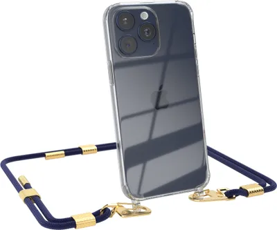Produktbild von EAZY CASE Handykette für Apple iPhone 15 Pro Max, Transparente Silikonhülle mit Band, Clear Case, abnehmbar in  Blau