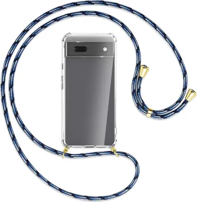 Produktbild von Handykette Backcover-Schutzhülle mit Band (Metall goldfarben) für Google Pixel 6a - Blautöne