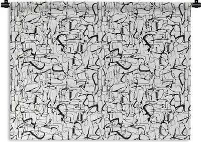 Produktbild von MuchoWow® Wandteppich Wandbehang Linienkunst - Abstrakt - Muster - Schwarz und Weiß 150x112.50 cm Tapisserie Dekoration Wandtuch - Wanddecke - Wandteppiche