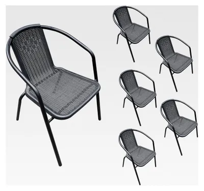 Produktbild von 6er Set Bistrostuhl Stapelstuhl in Schwarz, Terassenstuhl, stapelbarer Gartenstuhl mit Stahlgestell, pulverbeschichtet