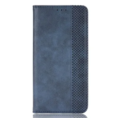 A blue flip-style phone case is shown against a white background.