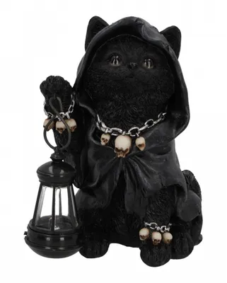 Produktbild von Schwarze Grim Reaper Katze mit Umhang & Laterne 18, 5 cm