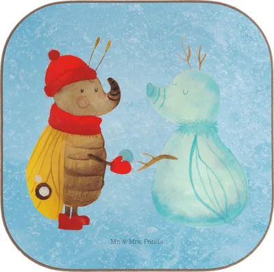 Produktbild von Mr. & Mrs. Panda Untersetzer für Gläser Nachtfalter Schneemann - Eisblau - Geschenk, Kaffee, Weihnachten, Winter, Tischschoner, gläseruntersetzer, Weihnachtsgruß, Coaster