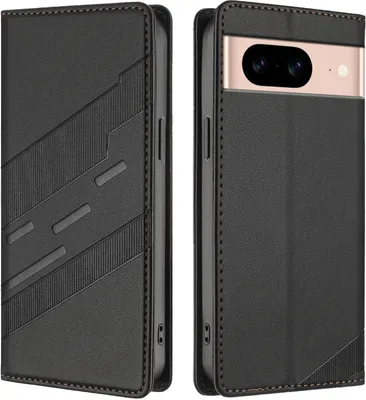 Produktbild von Hülle für Google Pixel 8A, Kunstleder Brieftaschen Handyhülle mit Kartenfach und Standfunktion Schwarz