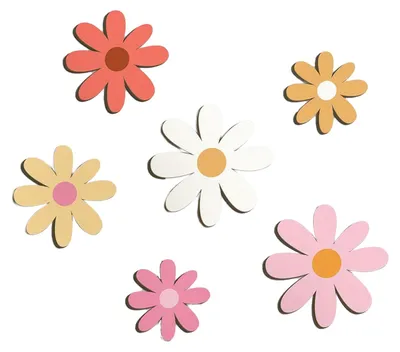 Produktbild von 6-teiliges Set Wanddekoration aus Holz mit Blumenmotiven im Landhausstil, rustikale Blumenwandkunst für Zuhause, Büro, Wohnzimmer, Schlafzimmer, Wandbehang