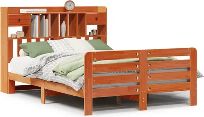 Image de vidaXL Lit en bois massif avec étagère sans matelas brun cireux 150x200 cm