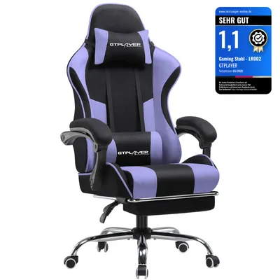 Produktbild von GTPLAYER Bürostuhl Gaming Stuhl Stoff Gaming Sessel Ergonomischer Gamer Stuhl mit Fußstütze, Kopfstütze Lendenkissen, Gepolstert Gaming Chair, lila