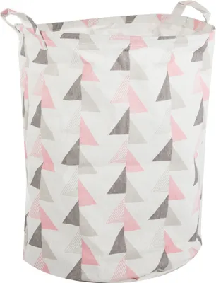 A laundry basket with a geometric triangle pattern.