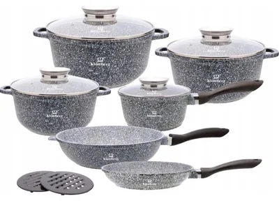 Image de Ensemble de 12 pièces pour la cuisine - Ensemble de casseroles - Ensemble de poêles - Poêles compatibles avec les plaques à induction - Ustensiles de cuisine antiadhésifs - Aluminium