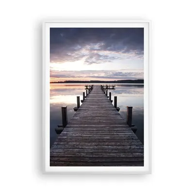 Produktbild von Gerahmtes Poster - Weißer Rahmen - Fußgängerbrücke See Sonnenuntergang Abend - 70x100 cm - Wand Bild - Wanddeko - Wandbilder - Wandposter - Bilderrahmen - Bilder - Kunstdruck - P2WPA70x100-2635