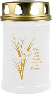 Produktbild von Grabkerze Weiß ( Druck Gold ), Brenndauer: 48 Stunden, Motiv: Calla