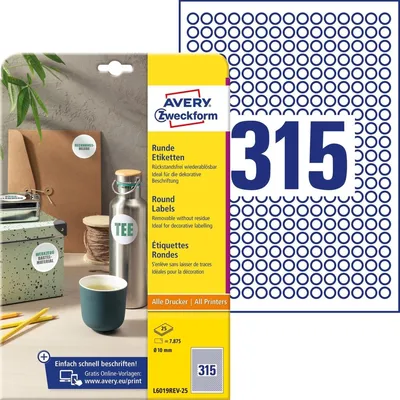 Produktbild von Etiketten in Sonderformaten 10 mm 25 Blatt/7875 Etiketten weiß Packung mit 30 Stück
