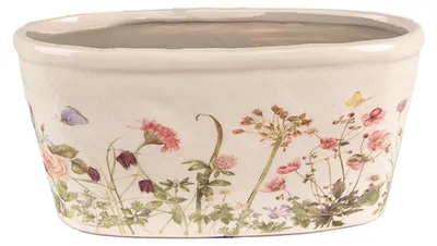 Image de Clayre & Eef Pot de fleurs 27x13x14 cm Rose Beige Céramique Fleurs