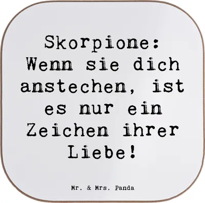 Produktbild von Mr. & Mrs. Panda Untersetzer für Gläser Spruch Skorpion Liebe - Weiß - Geschenk, Sternzeichen, Tierkreiszeichen, Humor, Horoskop, Glas, Tassenuntersetzer, Coaster