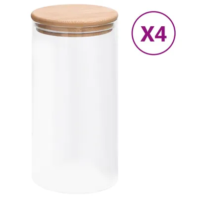 Image de Pots de conservation en verre couvercle en bambou 4 pcs 1200 ml
