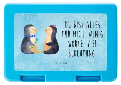 Produktbild von Mr. & Mrs. Panda Lunchbox Pinguin Pärchen - Eisblau - Geschenk, Lebensmittel Aufbewahrungsbox, Liebe, Snackbox, Hochzeitstag, Bento Box, Bentobox, Hochzeitsgeschenk