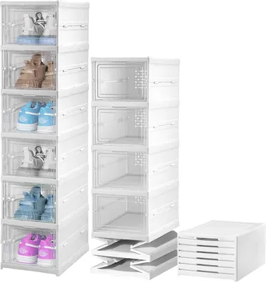 Produktbild von Schuhschrank Stapelbar Kunststoff – 6-stufiger Faltbarer Schuhorganizer, Transparente Schuhboxen für Sneaker, Platzsparend Ohne Montage