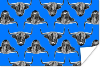 Produktbild von MuchoWow® Poster Schottisches Hochlandrind - Muster - Blau 60x40 cm - Schlafzimmerdekoration