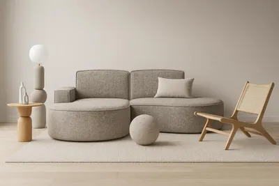 Immagine prodotto di Sofello: Divano angolare moderno con forme arrotondate, modello MOLLY, con imbottitura in molle Bonnell, divano a 2 posti, design moderno e arrotondato, larghezza totale: 210 cm