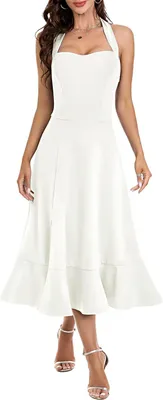 Image de Robe de cocktail, robe longue d'été élégante et habillée, blanche, taille S