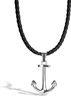 Produktbild von SERASAR | Lederhalskette für Männer [Anchor] mit Silber Stainless Steel | Farbe: Silber | Länge: 60cm