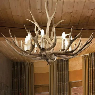Produktbild von Ideal Lux 115497 Chalet M Holz Geweih-Lüster Ø 67 6-flammige Hängelampe Rustikal Rund
