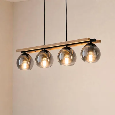 Produktbild von Lindby Hängelampe Enrique, rauchgrau, 4-flammig, Glas, E27