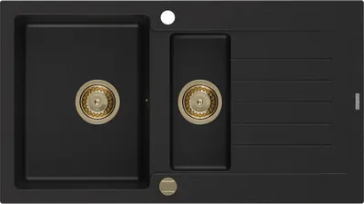 Produktbild von Mexen Matias 1,5-Becken-Granitspüle mit Abtropffläche 900 x 505 mm, Schwarz, Siphon Gold - 6502901505-77-G