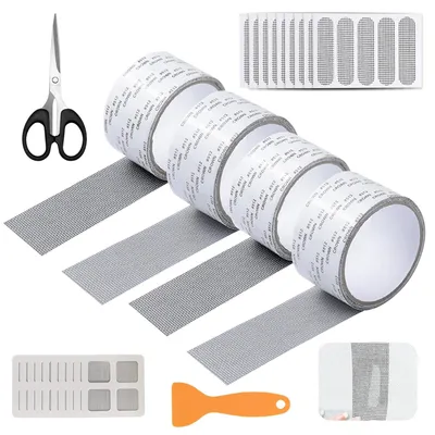 Imagen del producto de Kit de reparación de mosquiteras, 4 rollos, 5 cm x 2 m, protección contra insectos para ventanas