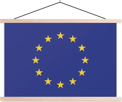 Produktbild von MuchoWow® Textilposter Flagge - Europäische Flagge 60x40 cm mit holzfarbenen Rahmen - Bilder