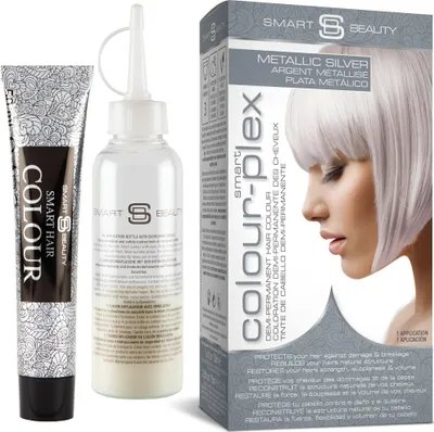 Produktbild von Smart Beauty Metallic Silber demi-permanente Haarfarbe mit Plex Anti-Haarbruch-Technologie. vegan, ohne PPD, ohne Tierversuche