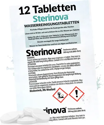 Produktbild von JB White Puritabs Sterinova 12x Wasser Rudergerät Tabletten gegen Algen, extra konzentriert, Chlortabletten für WaterRower Wasserrudergerät (3 x 6)