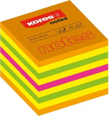 Obrázok produktu pre Kores Haftnotizen Wrfel, 75 x 75 mm, neonfarben, 5-farbig