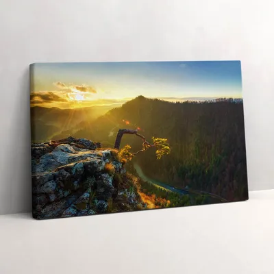 Produktbild von Sonnenuntergang über den Bergen – Leinwandbild Wandbild – 30x20 cm – Leinwandbilder – Wandbilder – Schlafzimmer – Flur