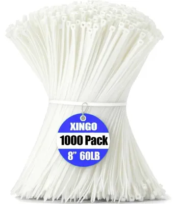 Immagine prodotto di Fascette stringicavo, colore bianco, 1000 pezzi, lunghezza 200 mm, larghezza 4,8 mm, resistenti ai raggi UV, resistenza alla trazione: 22,7 kg