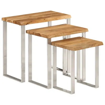 Produktbild von Satztische mit Baumkante 3 Stk. Massivholz Akazie