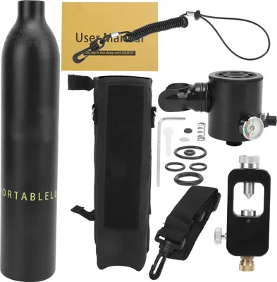 Immagine prodotto di Dideep 0,5l bombola di ossigeno subacqueo ventilazione per le immersioni set con adattatore (bombola nera borsa di stoccaggio nero)